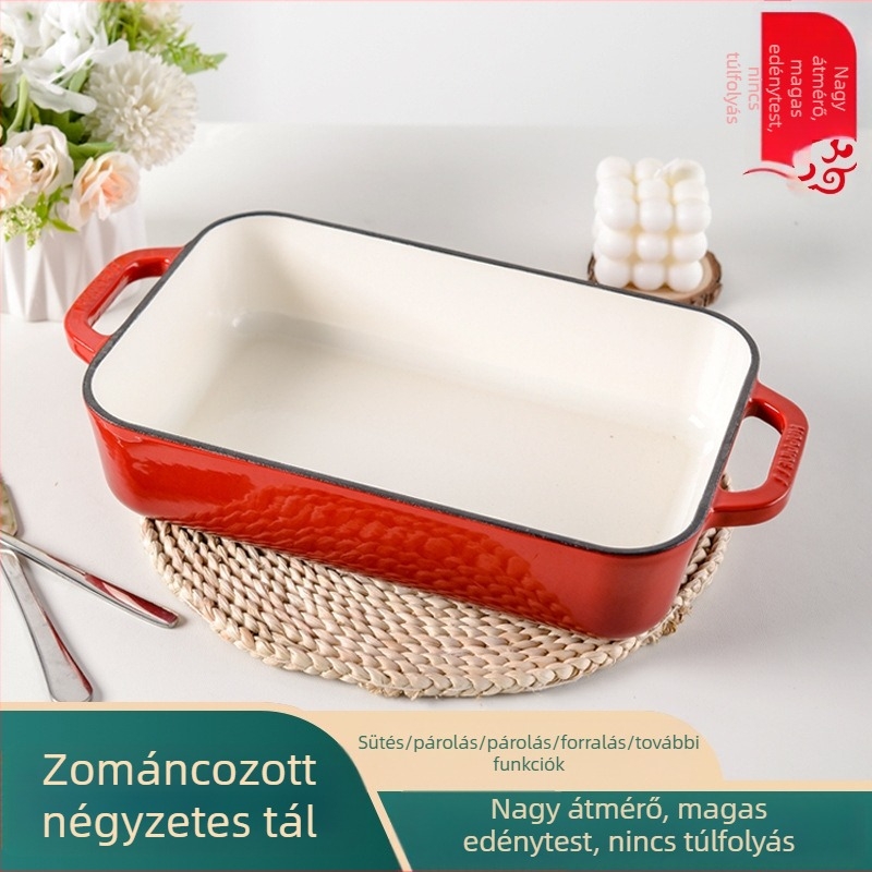 Kis boldogság öntöttvas zománcozott edény binaurális sült rizs sütőlap sütőben sütéshez western tányér barbecue grillezett hal steak sütőlap