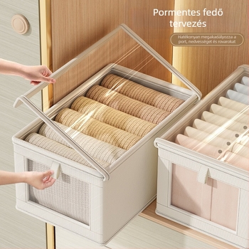 Elülső ablak hálós fedéllel tárolódoboz porálló ruhásszekrény leggings ing lapos doboz összecsukható mosott ruhák tárolódoboz
