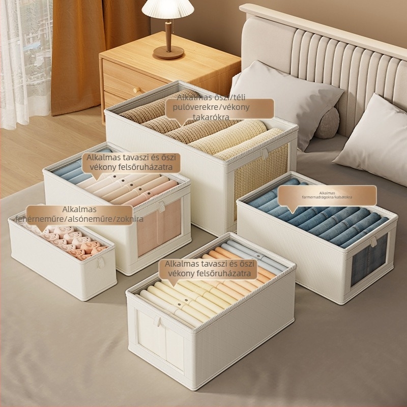 Elülső ablak hálós fedéllel tárolódoboz porálló ruhásszekrény leggings ing lapos doboz összecsukható mosott ruhák tárolódoboz