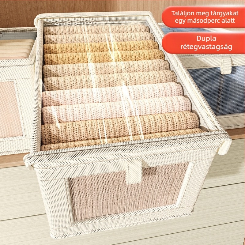 Elülső ablak hálós fedéllel tárolódoboz porálló ruhásszekrény leggings ing lapos doboz összecsukható mosott ruhák tárolódoboz