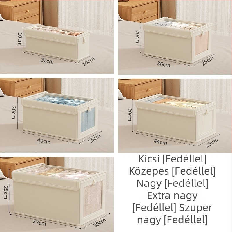 Elülső ablak hálós fedéllel tárolódoboz porálló ruhásszekrény leggings ing lapos doboz összecsukható mosott ruhák tárolódoboz