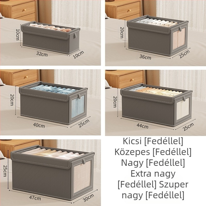 Elülső ablak hálós fedéllel tárolódoboz porálló ruhásszekrény leggings ing lapos doboz összecsukható mosott ruhák tárolódoboz