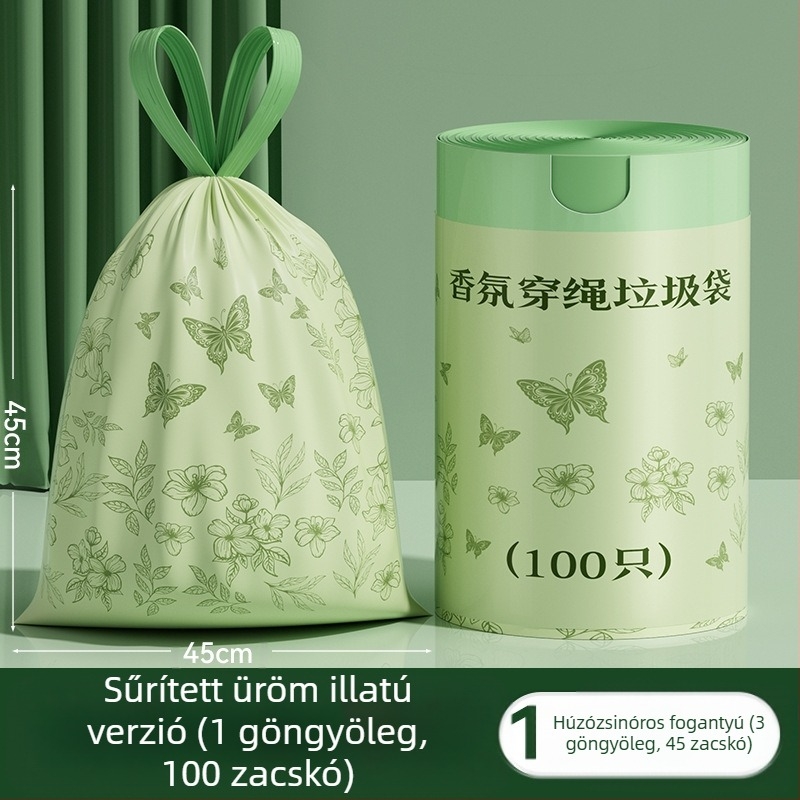 Fekete üröm szemeteszsákok, 100 darab, háztartási húzózsinóros típus, szakadásmentes szemeteszsákok, vastagított és nem könnyen szakad, húzózsinóros szemeteszsákok