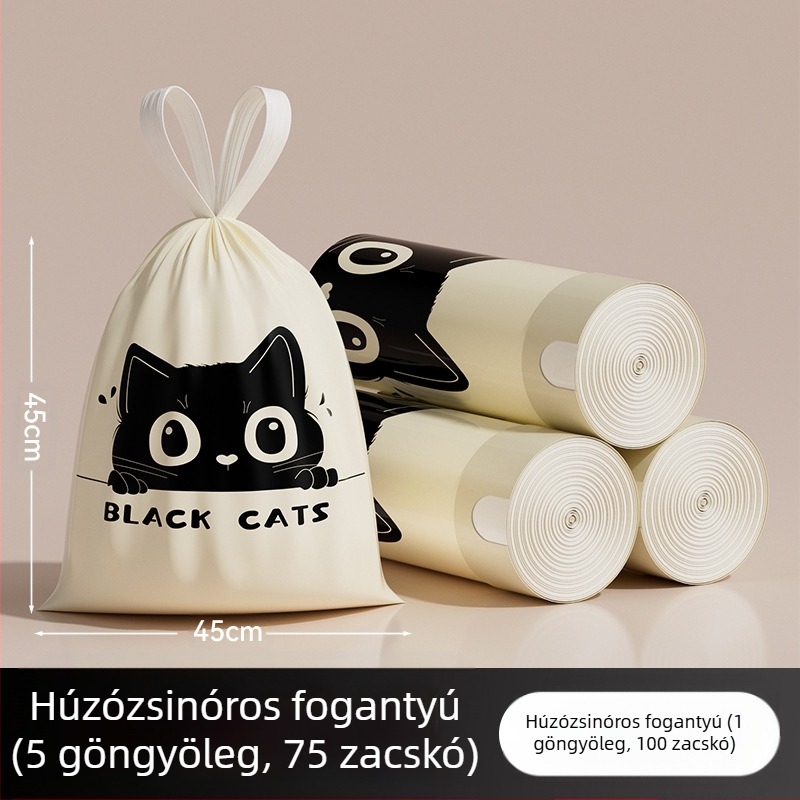 Fekete üröm szemeteszsákok, 100 darab, háztartási húzózsinóros típus, szakadásmentes szemeteszsákok, vastagított és nem könnyen szakad, húzózsinóros szemeteszsákok