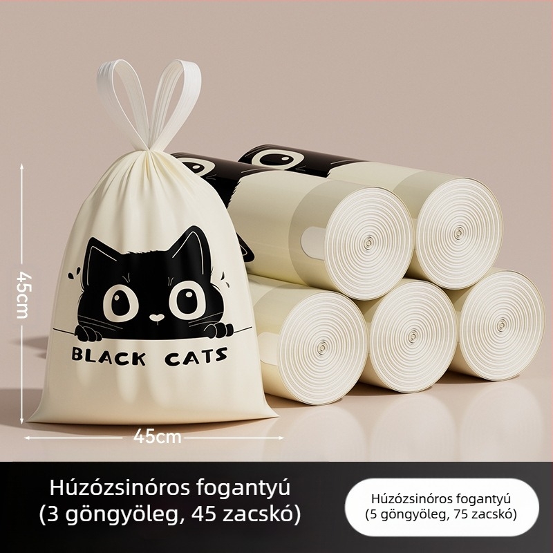 Fekete üröm szemeteszsákok, 100 darab, háztartási húzózsinóros típus, szakadásmentes szemeteszsákok, vastagított és nem könnyen szakad, húzózsinóros szemeteszsákok