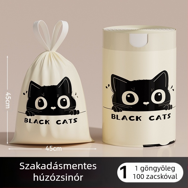 Fekete üröm szemeteszsákok, 100 darab, háztartási húzózsinóros típus, szakadásmentes szemeteszsákok, vastagított és nem könnyen szakad, húzózsinóros szemeteszsákok