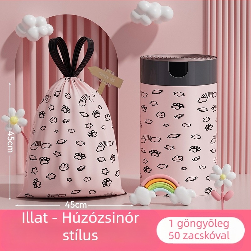 Fekete üröm szemeteszsákok, 100 darab, háztartási húzózsinóros típus, szakadásmentes szemeteszsákok, vastagított és nem könnyen szakad, húzózsinóros szemeteszsákok