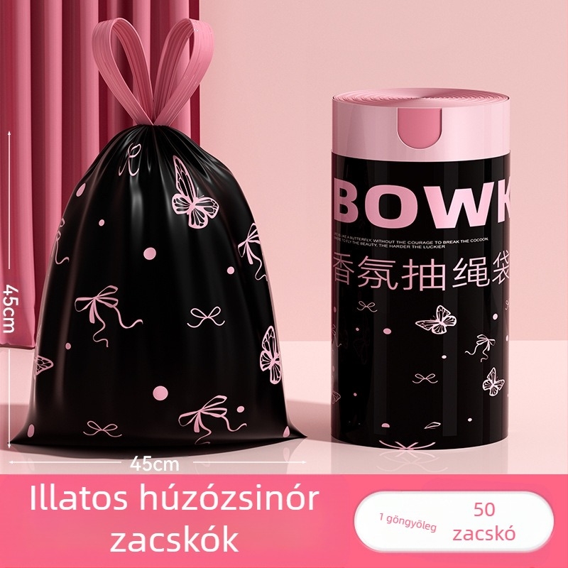 Fekete üröm szemeteszsákok, 100 darab, háztartási húzózsinóros típus, szakadásmentes szemeteszsákok, vastagított és nem könnyen szakad, húzózsinóros szemeteszsákok