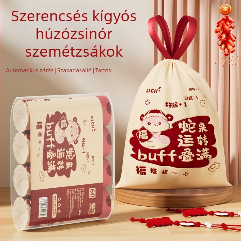 Fekete üröm szemeteszsákok, 100 darab, háztartási húzózsinóros típus, szakadásmentes szemeteszsákok, vastagított és nem könnyen szakad, húzózsinóros szemeteszsákok