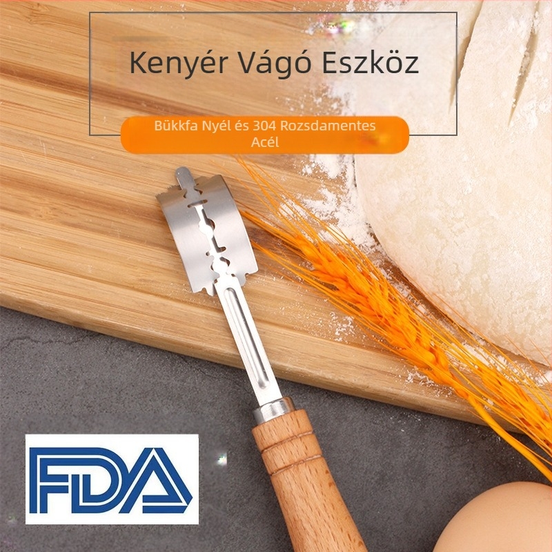 Rozsdamentes acél kenyérjavító kések Sütőeszközök Fa nyéllel ellátott tésztavágó kés Bagettvágó kés Kenyérvágó kés
