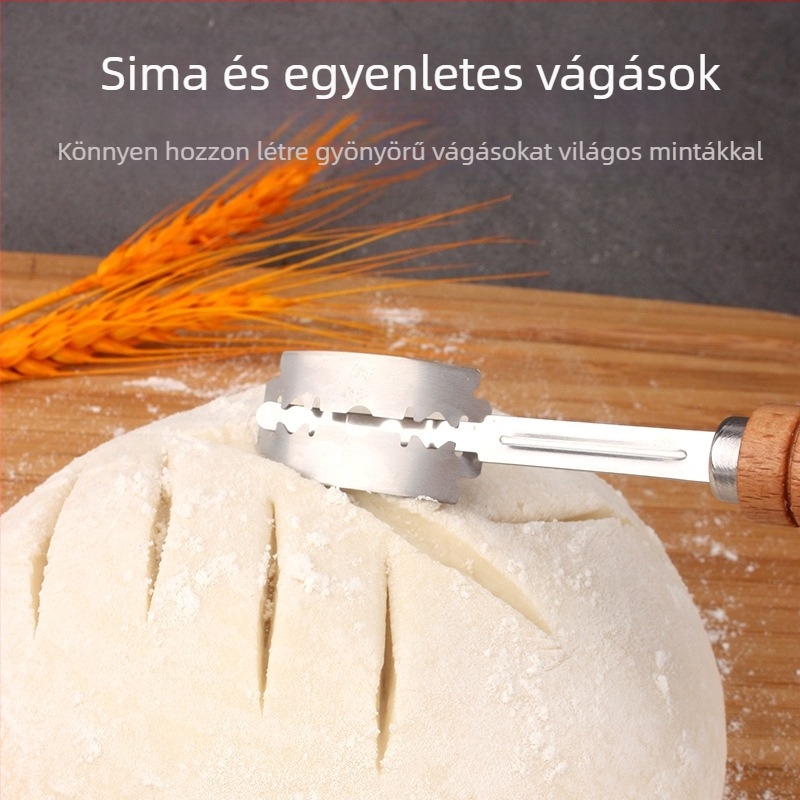 Rozsdamentes acél kenyérjavító kések Sütőeszközök Fa nyéllel ellátott tésztavágó kés Bagettvágó kés Kenyérvágó kés