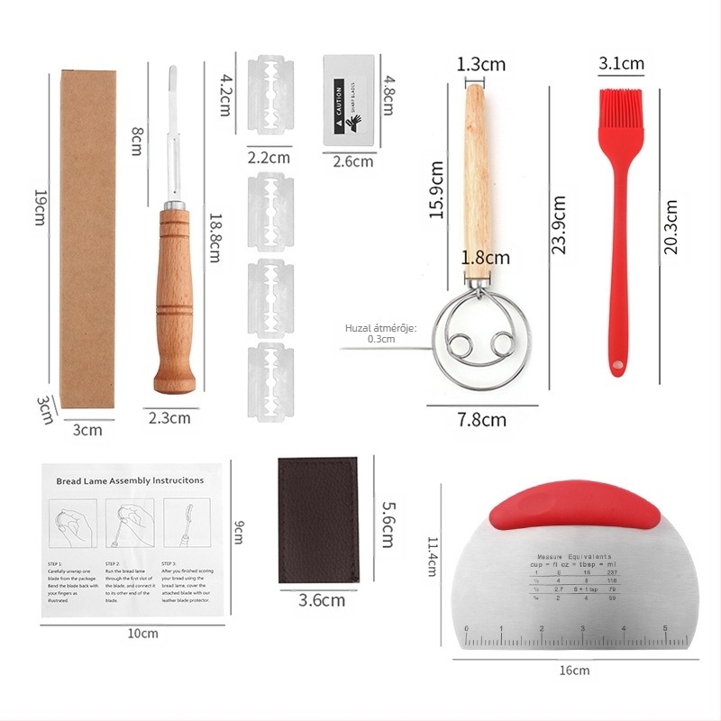 Rozsdamentes acél kenyérjavító kések Sütőeszközök Fa nyéllel ellátott tésztavágó kés Bagettvágó kés Kenyérvágó kés