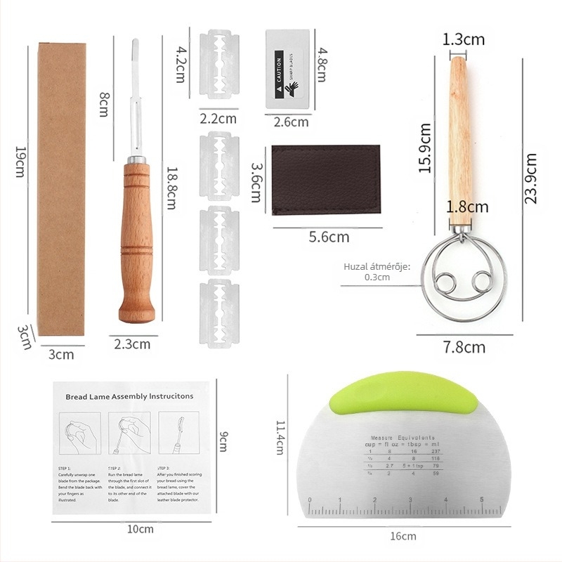 Rozsdamentes acél kenyérjavító kések Sütőeszközök Fa nyéllel ellátott tésztavágó kés Bagettvágó kés Kenyérvágó kés