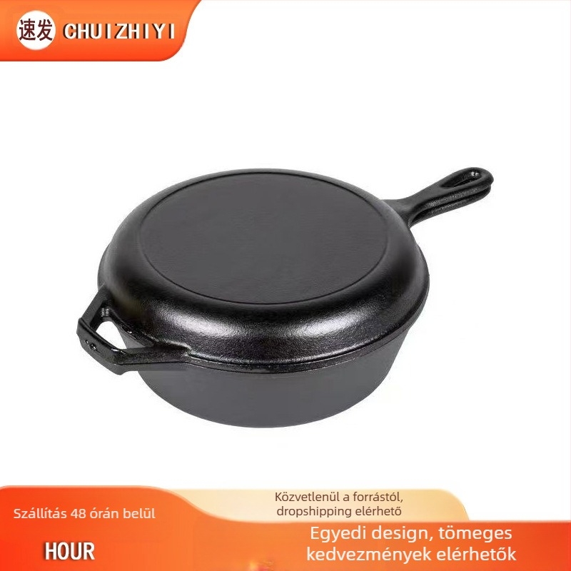 Öntöttvas edény Vastagított kettős célú pörköltfazék Kültéri BBQ serpenyő Euro-zsákos fazék Elegáns nyersvas edény Pörköltfazék Levesesfazék Serpenyő