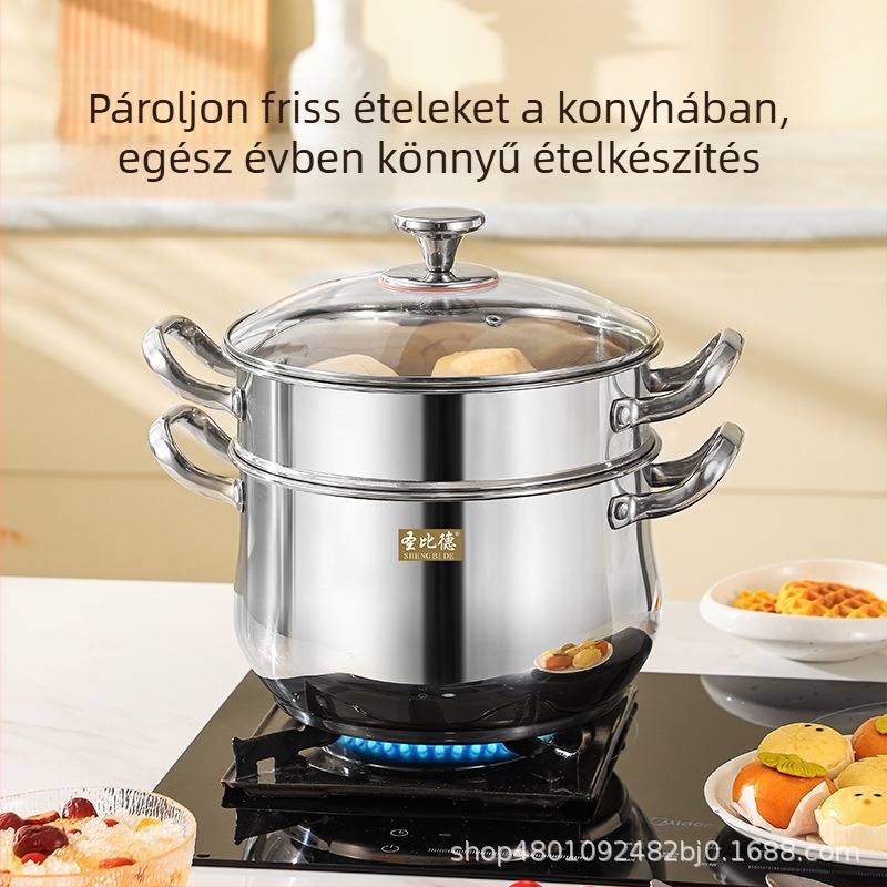 Vastagított ívelt rozsdamentes acél gőzölő kompozit acél kétrétegű gőzölő multifunkcionális praktikus háztartási ajándék rozsdamentes acél edények
