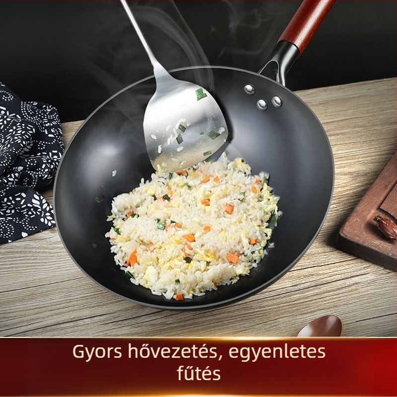 Egy darabból álló szállítás régimódi kerek aljú vasfazék nyelves végű csúszásmentes aljú háztartási főzőedény bevonat nélküli nitridált főtt vasfazék