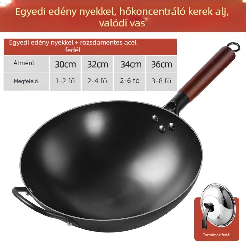 Egy darabból álló szállítás régimódi kerek aljú vasfazék nyelves végű csúszásmentes aljú háztartási főzőedény bevonat nélküli nitridált főtt vasfazék