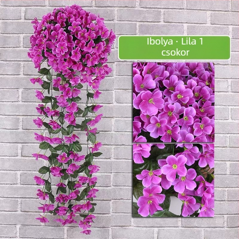 Mesterséges lila fali dekoráció virágos otthoni faldekoráció erkély kerítés függő kosár esküvői művirág rattan