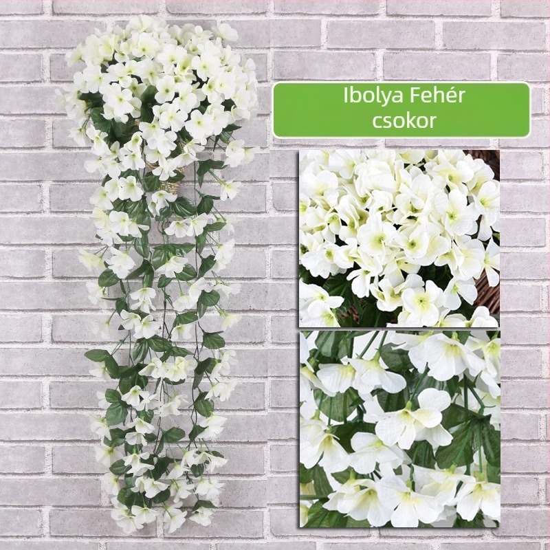 Mesterséges lila fali dekoráció virágos otthoni faldekoráció erkély kerítés függő kosár esküvői művirág rattan