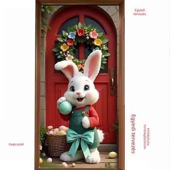 Határokon átnyúló új húsvéti ajtótakaró ünnepi party elrendezés kültéri fotódekoráció ajtó szélessége nyúl függőleges banner ajtófüggöny