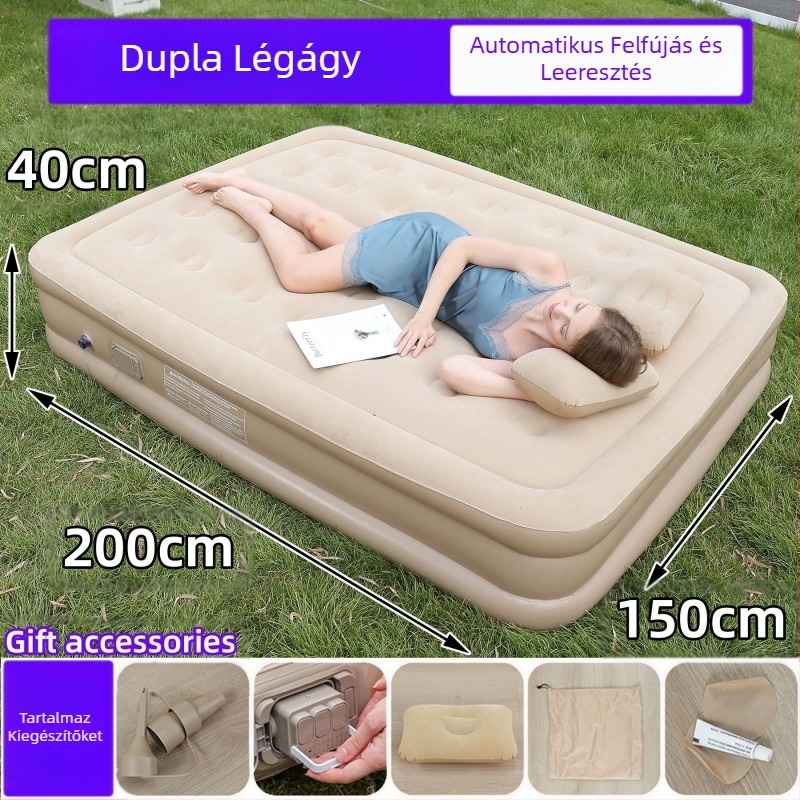 Határokon átnyúló új kültéri felfújható matrac pelyhesítő PVC felfújható ágy beépített pumpával egy- és kétszemélyes automata felfújható matrac