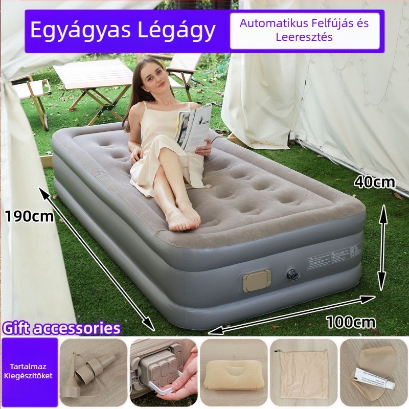 Határokon átnyúló új kültéri felfújható matrac pelyhesítő PVC felfújható ágy beépített pumpával egy- és kétszemélyes automata felfújható matrac