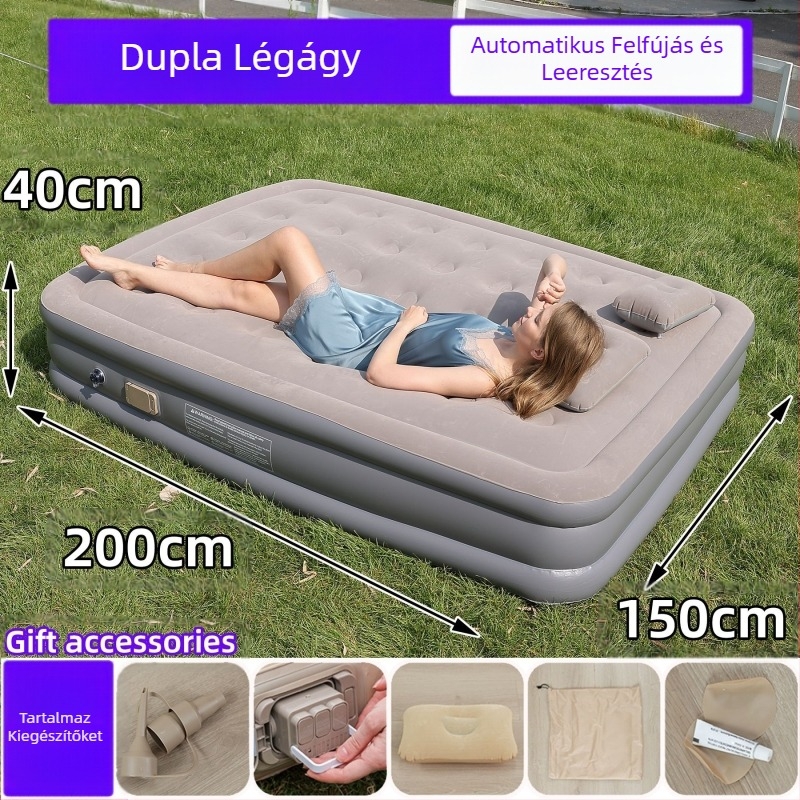 Határokon átnyúló új kültéri felfújható matrac pelyhesítő PVC felfújható ágy beépített pumpával egy- és kétszemélyes automata felfújható matrac