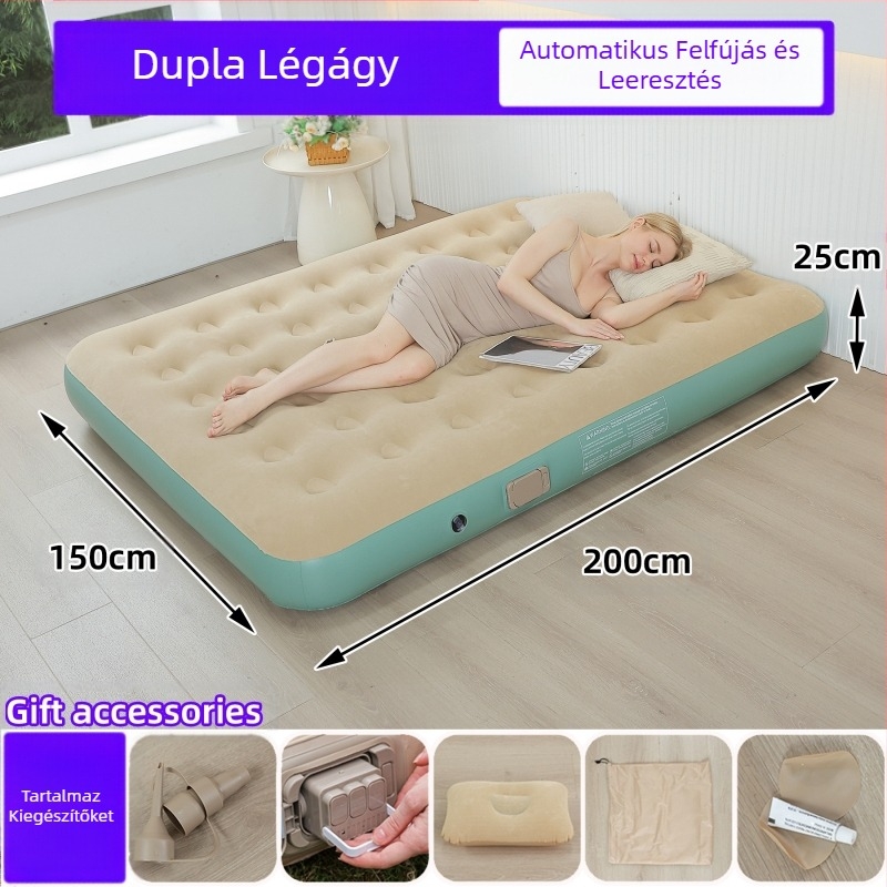 Határokon átnyúló új kültéri felfújható matrac pelyhesítő PVC felfújható ágy beépített pumpával egy- és kétszemélyes automata felfújható matrac