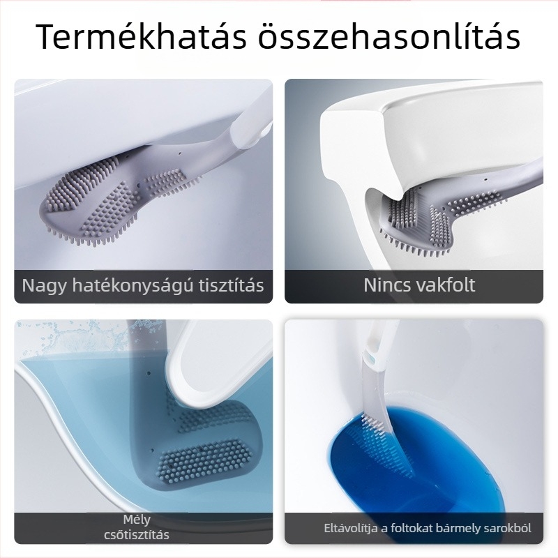 Háztartási, nem holtszögű WC-tisztító, öntisztító szilikon hosszú nyelű kefe, falra szerelhető golf WC-kefe, WC-kefe
