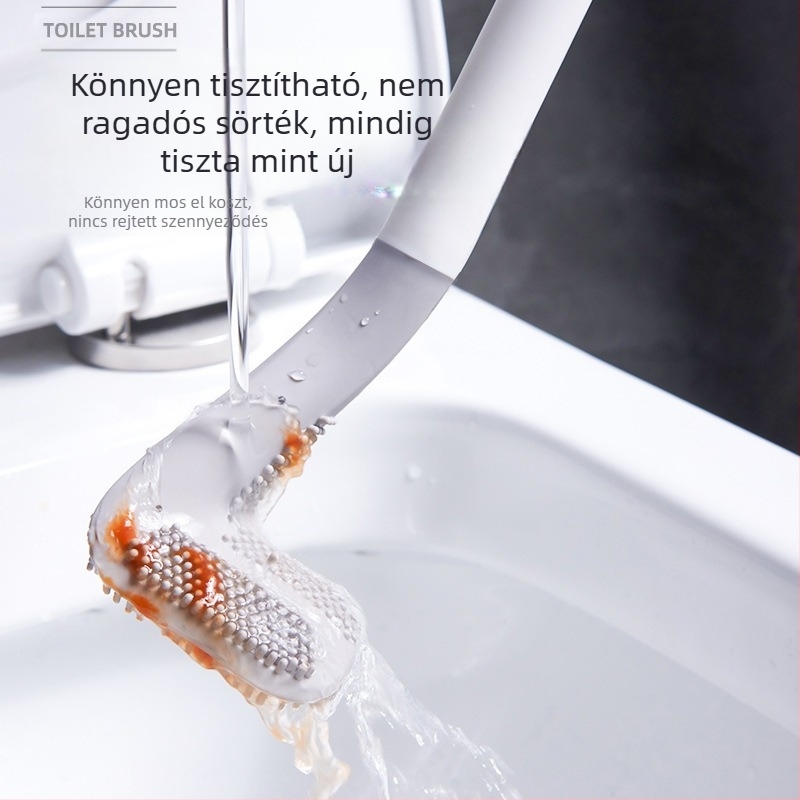 Háztartási, nem holtszögű WC-tisztító, öntisztító szilikon hosszú nyelű kefe, falra szerelhető golf WC-kefe, WC-kefe