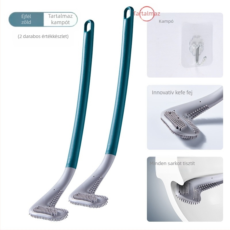 Háztartási, nem holtszögű WC-tisztító, öntisztító szilikon hosszú nyelű kefe, falra szerelhető golf WC-kefe, WC-kefe