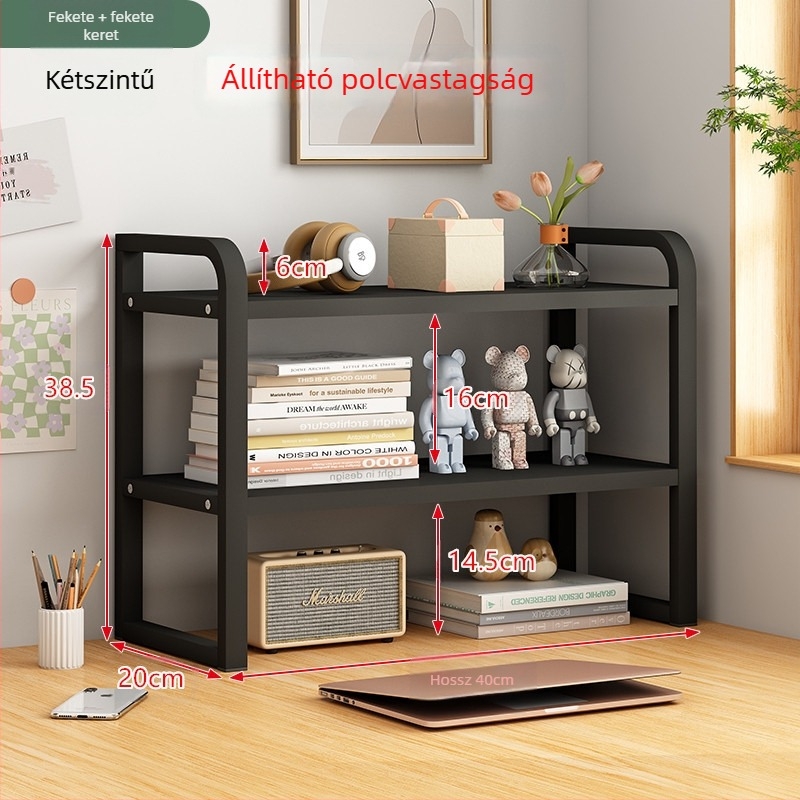 Állítható, magasított asztali könyvespolc, többrétegű tároló otthoni könyvespolc, integrált fali otthoni padlós asztali könyvespolc