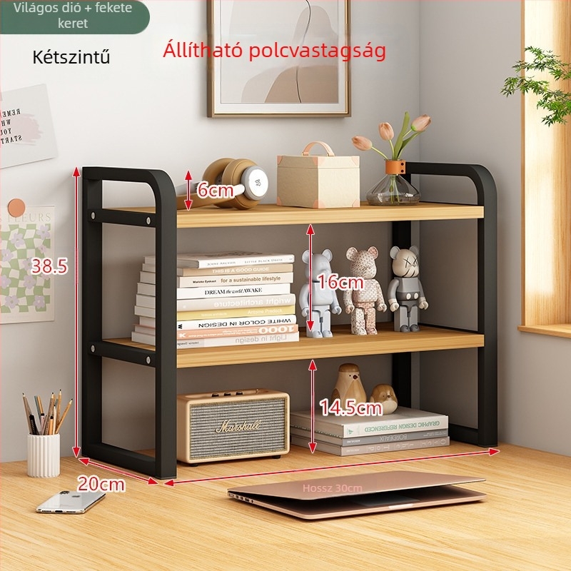 Állítható, magasított asztali könyvespolc, többrétegű tároló otthoni könyvespolc, integrált fali otthoni padlós asztali könyvespolc