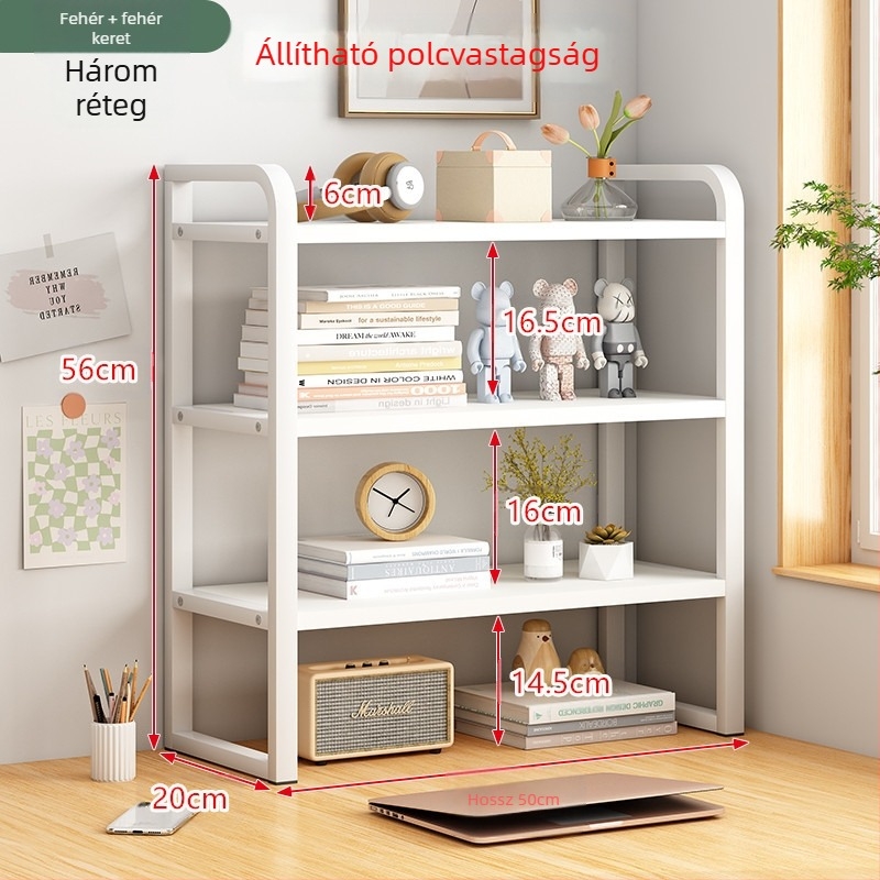 Állítható, magasított asztali könyvespolc, többrétegű tároló otthoni könyvespolc, integrált fali otthoni padlós asztali könyvespolc