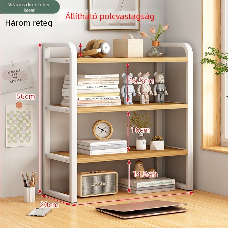 Állítható, magasított asztali könyvespolc, többrétegű tároló otthoni könyvespolc, integrált fali otthoni padlós asztali könyvespolc