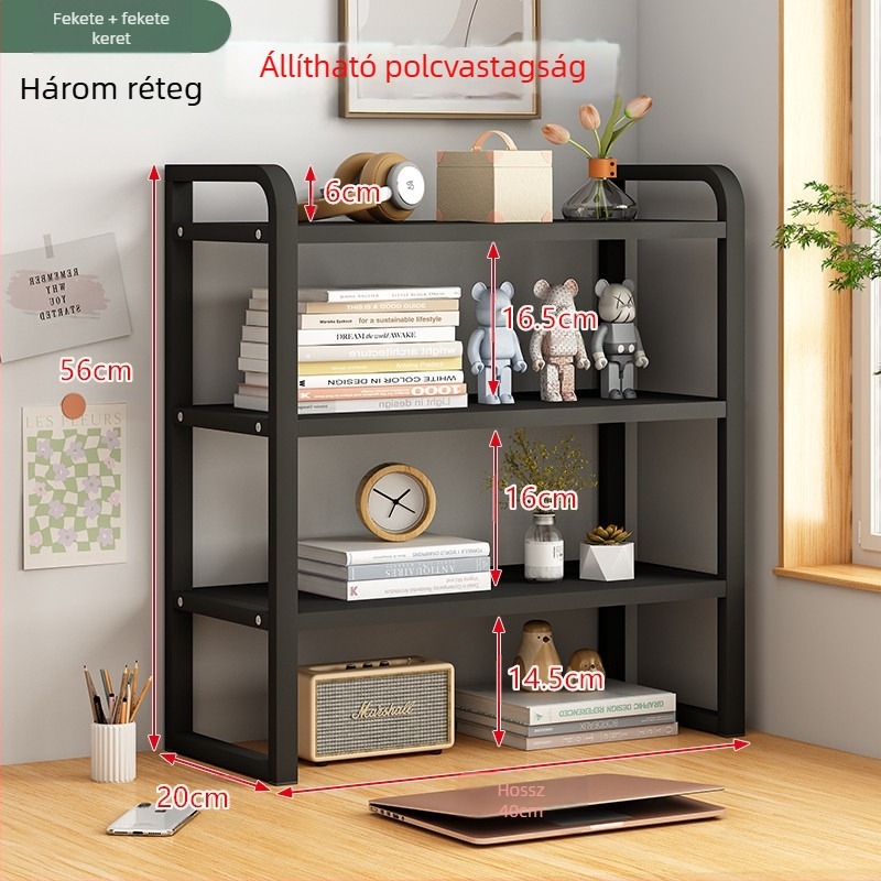 Állítható, magasított asztali könyvespolc, többrétegű tároló otthoni könyvespolc, integrált fali otthoni padlós asztali könyvespolc