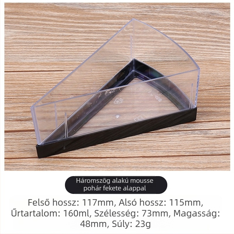 Eldobható háromszög alakú, vastagított mousse pohár PS kemény műanyag pudingzselés fagylalt desszert torta doboz