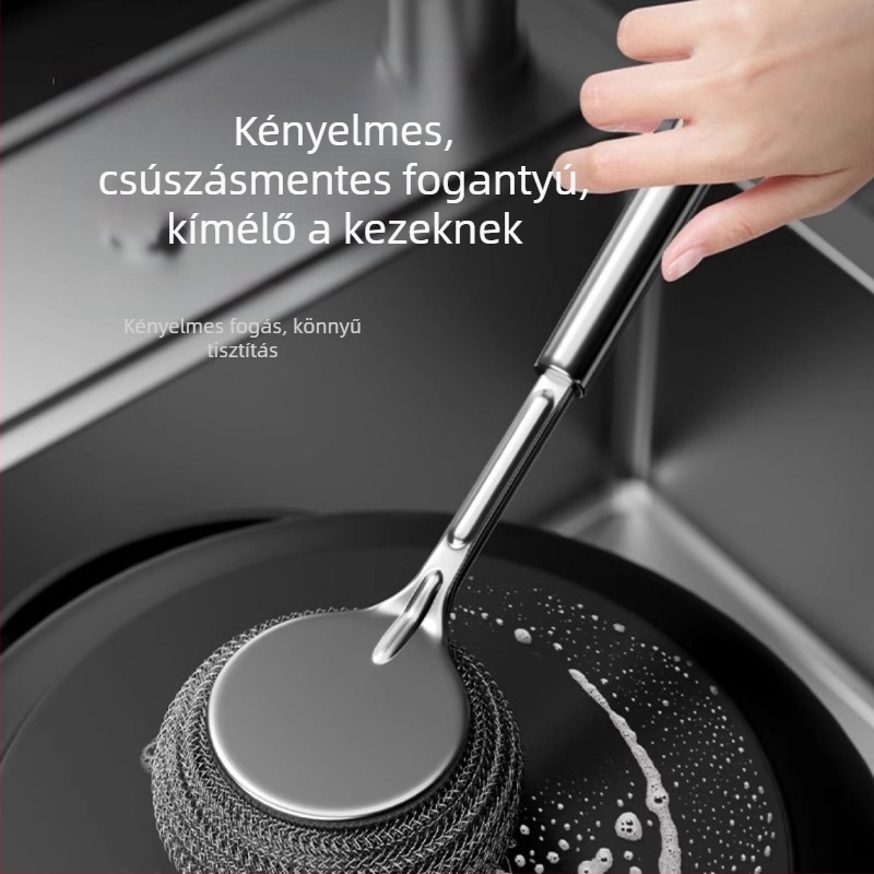 Rozsdamentes acél edénykefe konyhai speciális mosogatóedény acéldrót golyóskefe hosszú nyelű mosogatótisztító kefe kefe kefe edénytárgy nem esik selyem