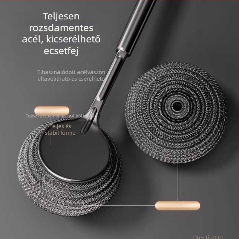 Rozsdamentes acél edénykefe konyhai speciális mosogatóedény acéldrót golyóskefe hosszú nyelű mosogatótisztító kefe kefe kefe edénytárgy nem esik selyem