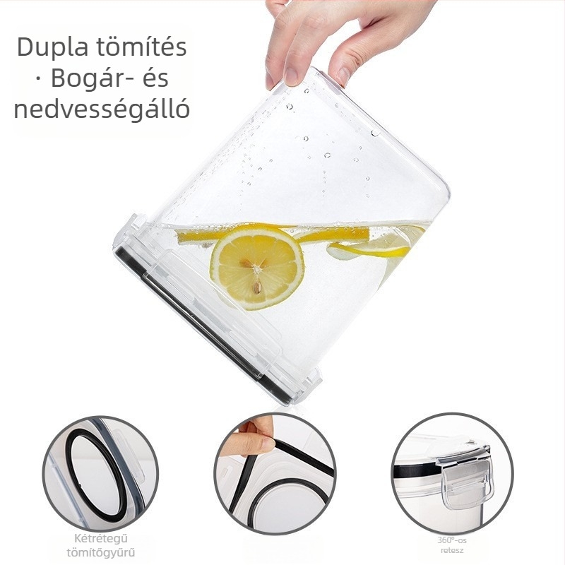 CrossBorder konyhai élelmiszertároló tartály, vegyes gabonatároló doboz, 2,5 literes, négy darabos készlet, átlátszó PP, lezárt, vízálló tárolótartály