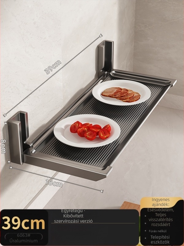 ♤ Konyhai tárolóállvány, Vágódeszka-tartó, Fúrás nélküli, falra szerelhető, multifunkcionális, összecsukható tárolóállvány, Fedő- és fűszertartó, Táltartó