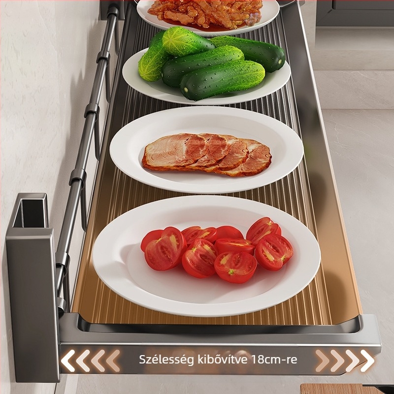 ♤ Konyhai tárolóállvány, Vágódeszka-tartó, Fúrás nélküli, falra szerelhető, multifunkcionális, összecsukható tárolóállvány, Fedő- és fűszertartó, Táltartó