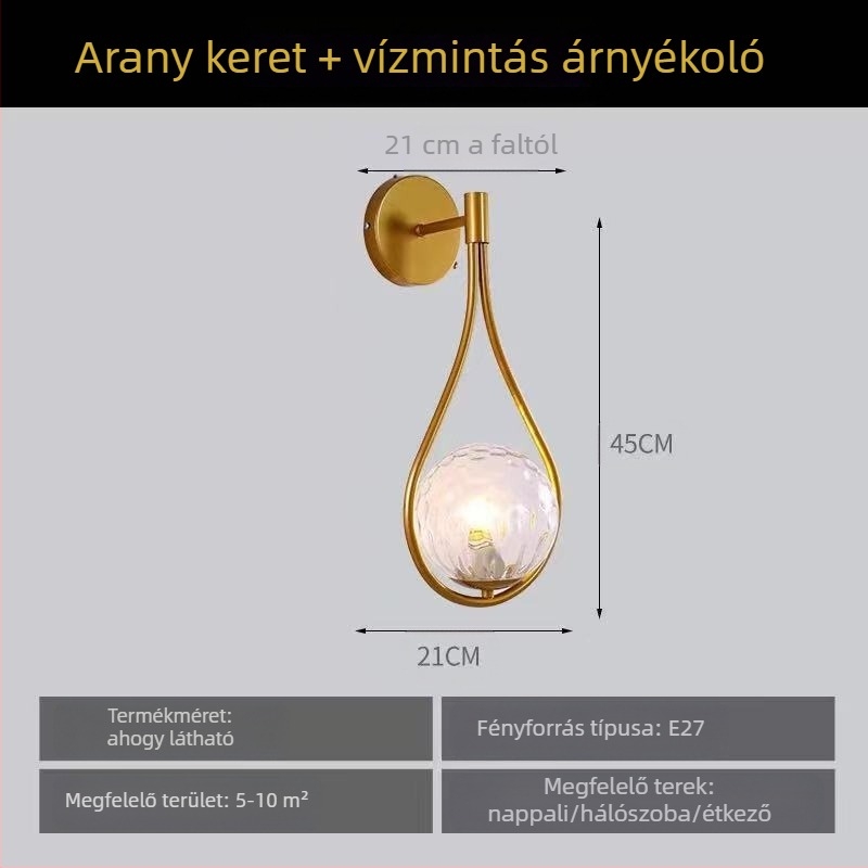 Északi stílusú fali lámpa nappali hálószobába éjjeli lámpa személyre szabott kreatív kovácsoltvas folyosó erkély folyosó üveg fali lámpa