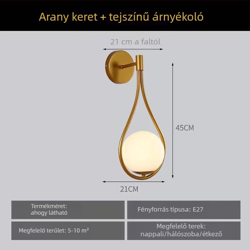 Északi stílusú fali lámpa nappali hálószobába éjjeli lámpa személyre szabott kreatív kovácsoltvas folyosó erkély folyosó üveg fali lámpa