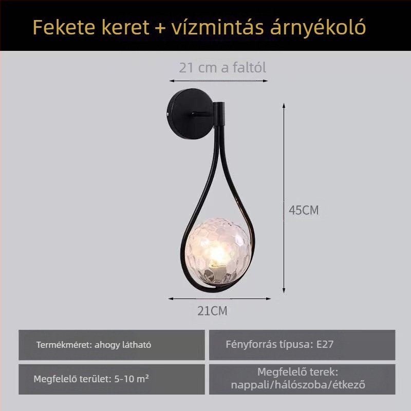 Északi stílusú fali lámpa nappali hálószobába éjjeli lámpa személyre szabott kreatív kovácsoltvas folyosó erkély folyosó üveg fali lámpa