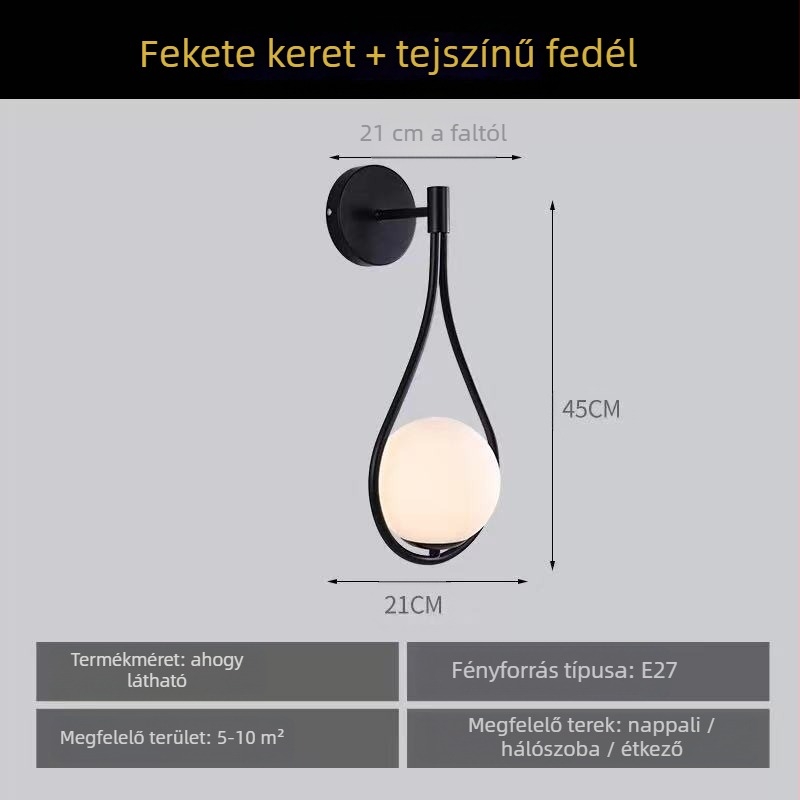Északi stílusú fali lámpa nappali hálószobába éjjeli lámpa személyre szabott kreatív kovácsoltvas folyosó erkély folyosó üveg fali lámpa