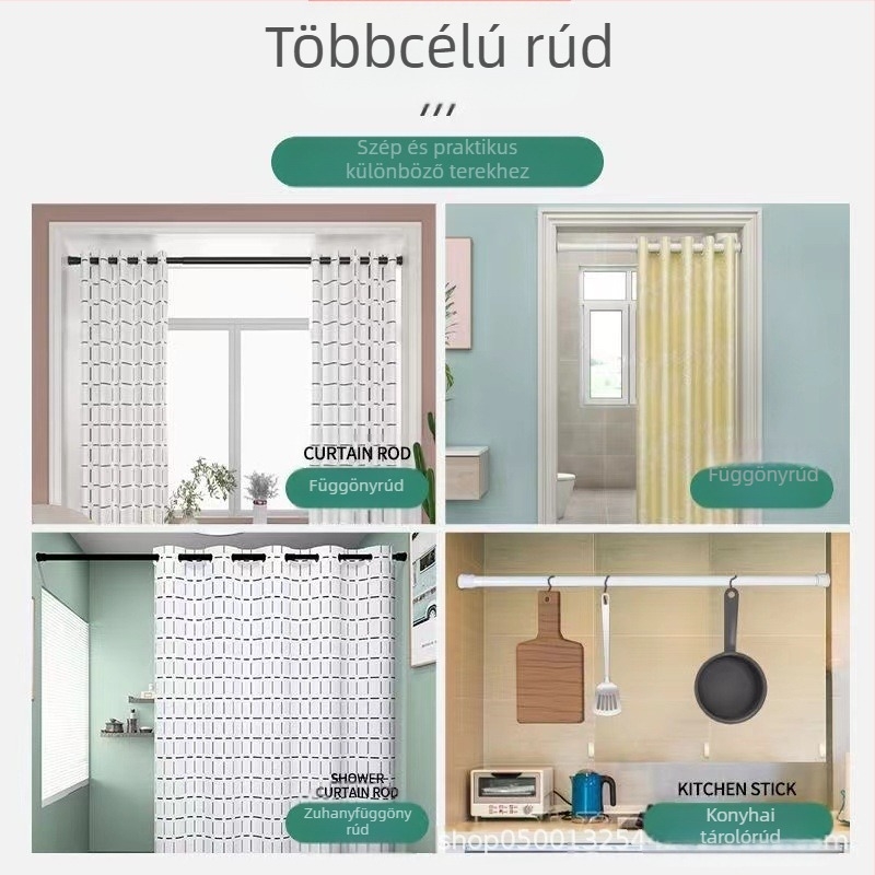 Határokon átnyúló nagykereskedelmi lyukasztásmentes teleszkópos rúd ruhaszárító állvány többcélú rúd ruhaszárító rúd hálószoba függönyrúd fürdőszoba zuhanyfüggöny rúd