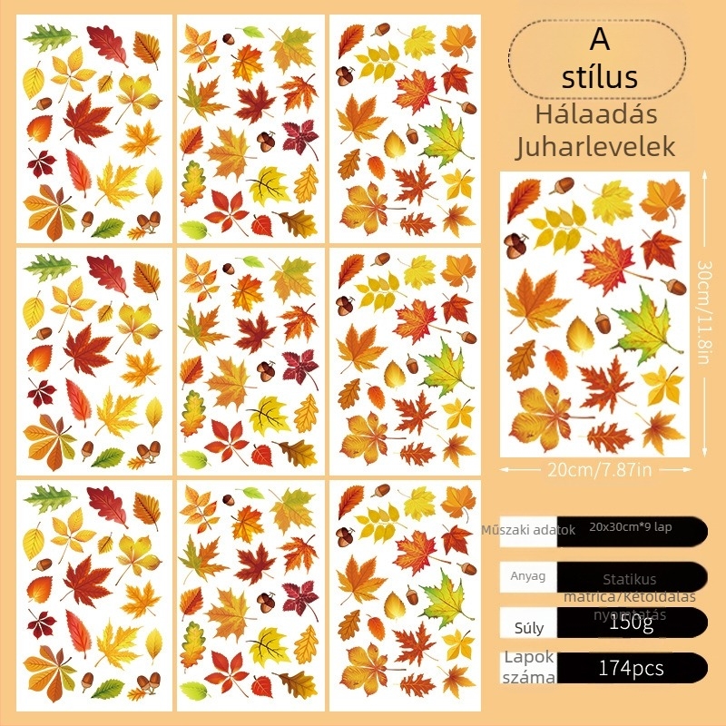 Határokon átnyúló Hálaadás Határokon átnyúló Őszi Fallout Szimuláció Juharlevél Kreatív Elektrosztatikus Matrica Üvegablak Dekoratív Festmény Falmatricák