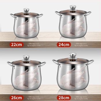 Rozsdamentes acél levesesfazék dupla aljú íves pörköltfazék vastagított magas levesesfazék közvetlen gyári szállítás nagy kapacitású rozsdamentes acél ajándékfazék