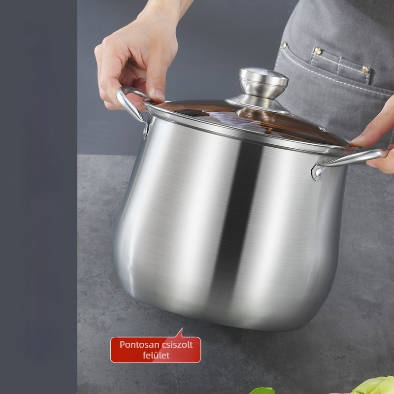 Rozsdamentes acél levesesfazék dupla aljú íves pörköltfazék vastagított magas levesesfazék közvetlen gyári szállítás nagy kapacitású rozsdamentes acél ajándékfazék